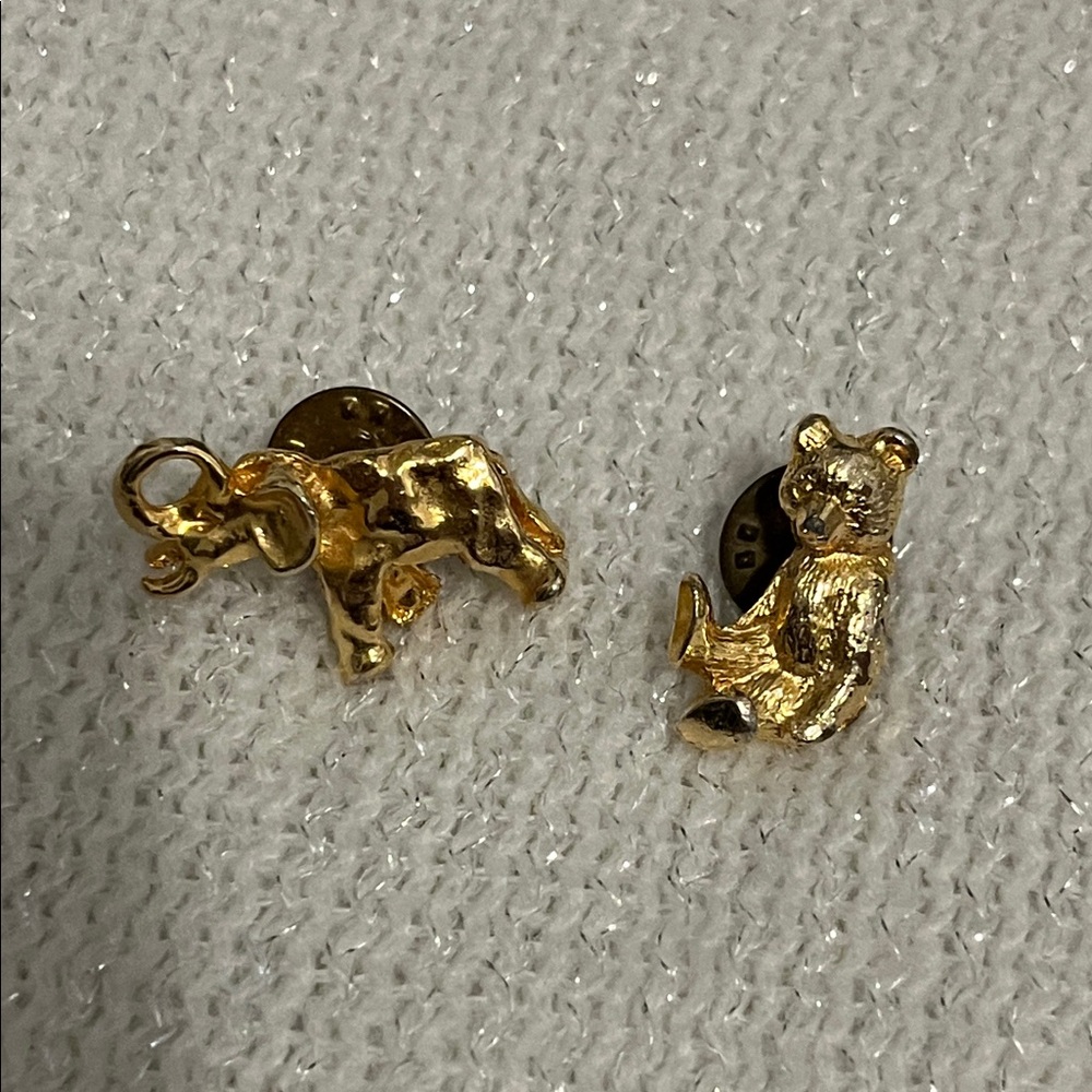 Gold Tone Bear and Elephant Pin Set